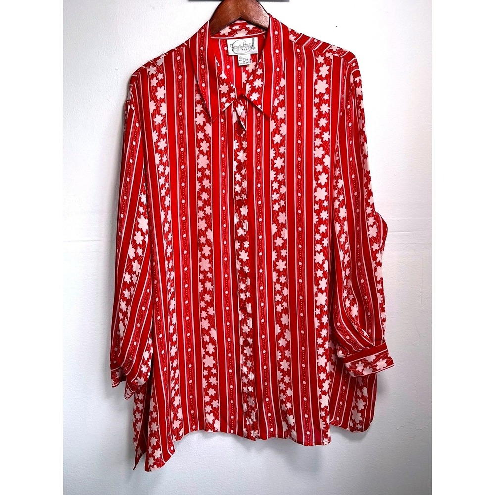 Diane Von Furstenberg Silk Red White Floral Stripe 3X Vintage Boho Chic 90s